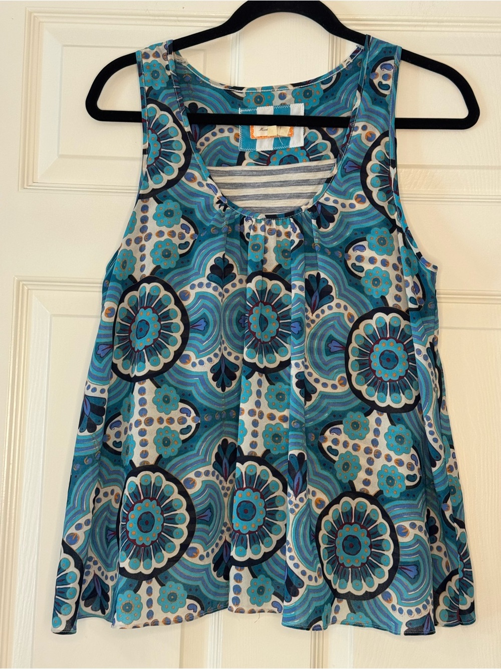 Anthropologie/Meadow Rue Turquoise & Navy Floral Print Tank